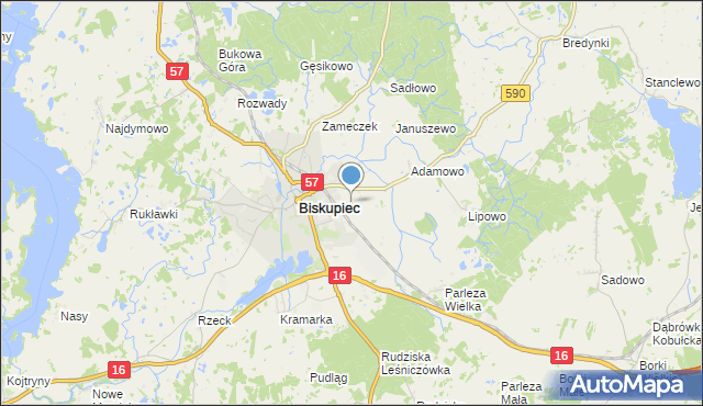 mapa Biskupiec-Kolonia Druga, Biskupiec-Kolonia Druga na mapie Targeo